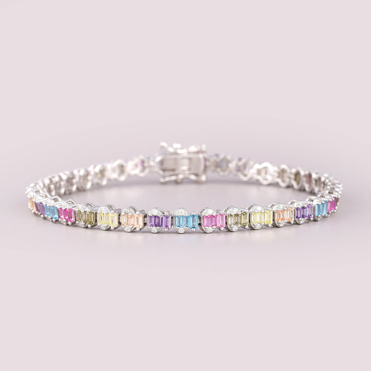 Rainbow Baguette Gemstone Single Row Tennis Bracelet - view 2