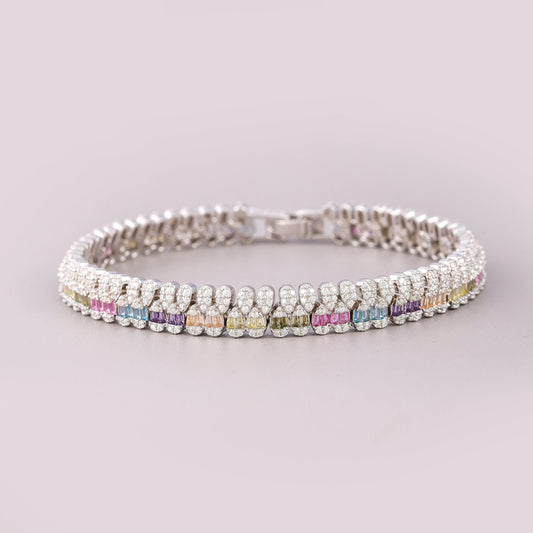 Rainbow Baguette Gemstone Multi Row Diamond Tennis Bracelet - view 2