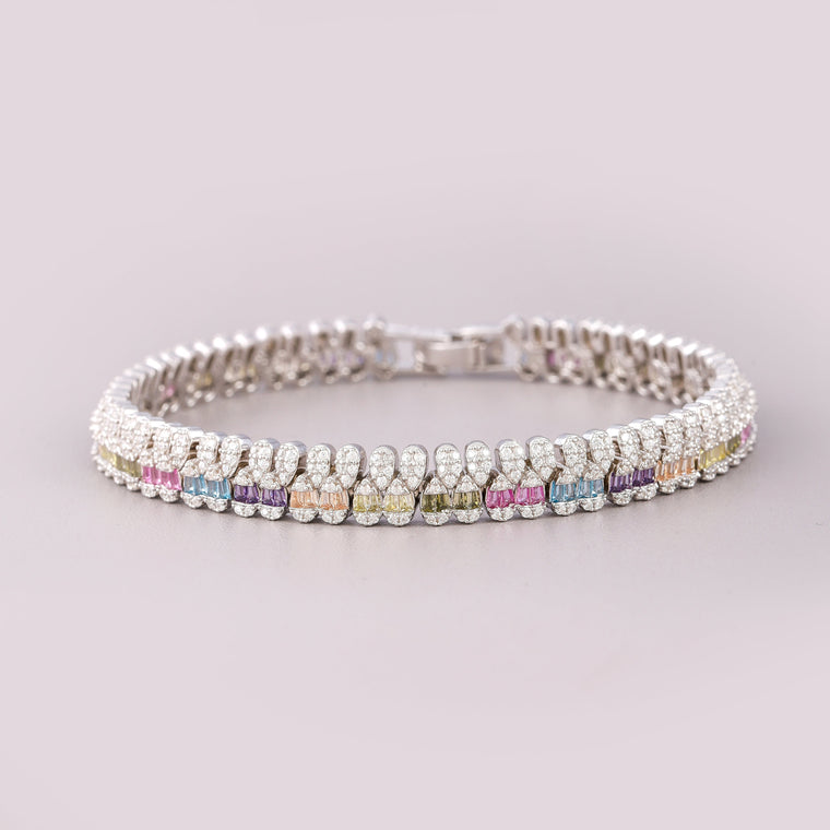 Rainbow Baguette Gemstone Multi Row Diamond Tennis Bracelet - view 2