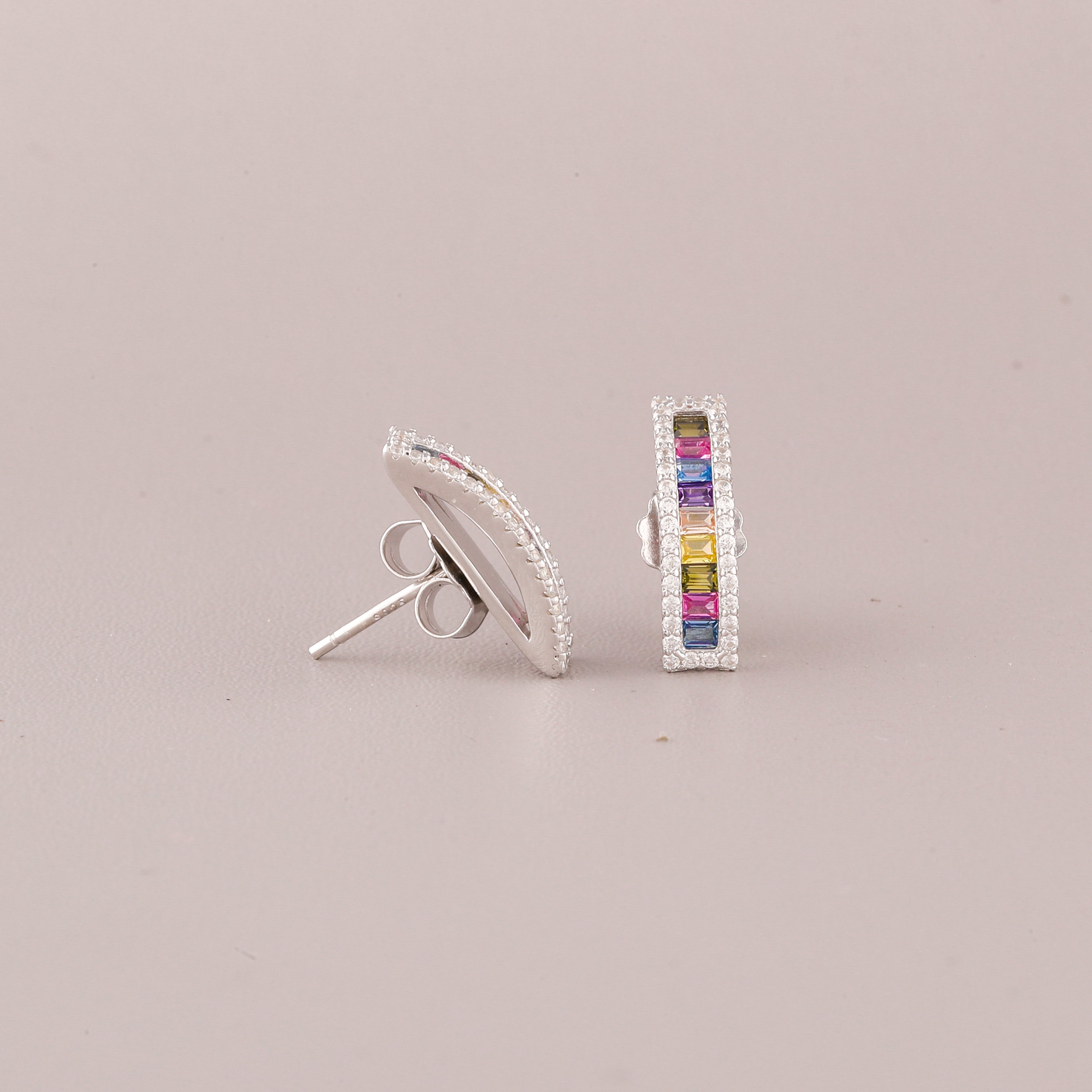 Ivevar Rainbow Sapphire Baguette Straight Limited Edition Hoops With VVS1 Real diamonds