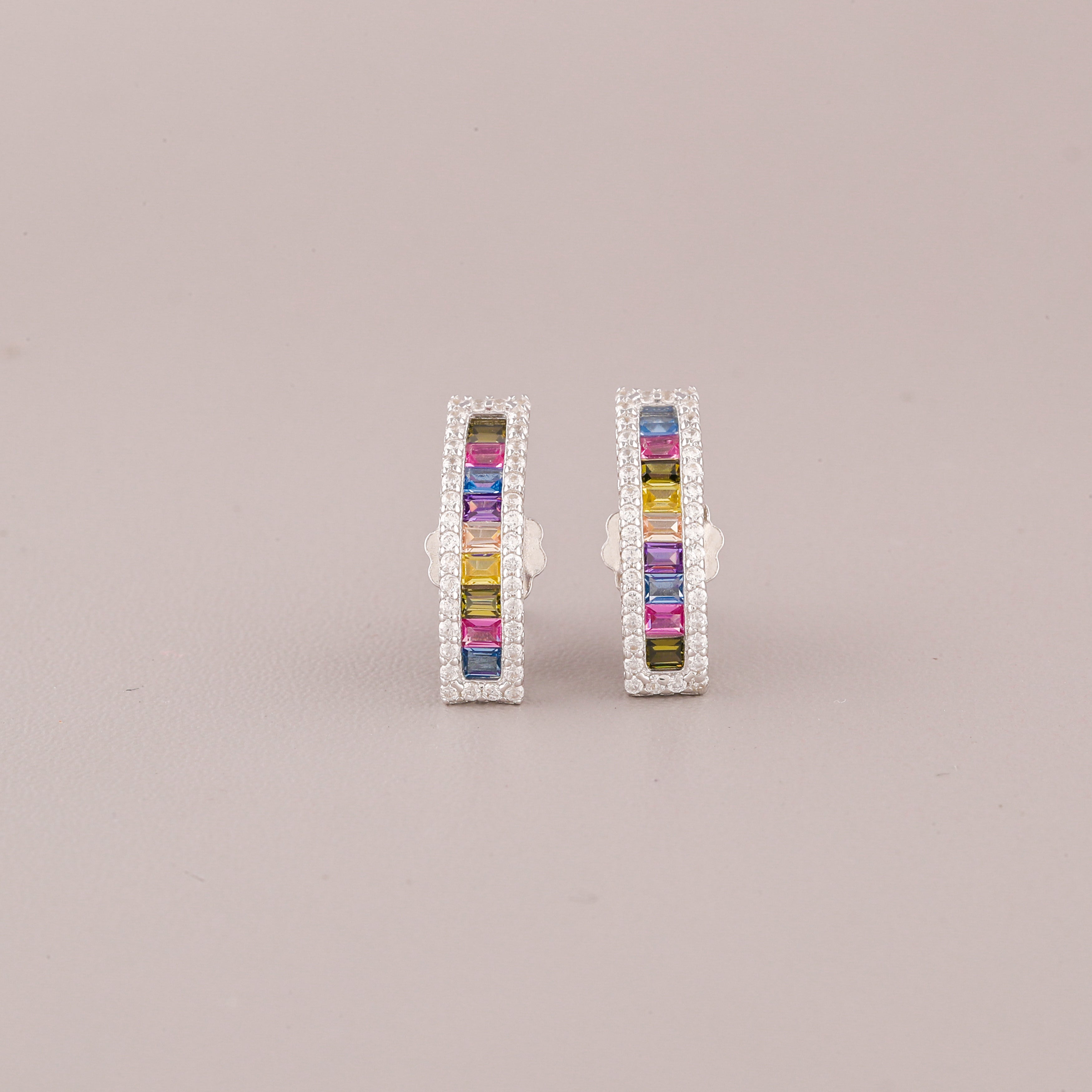 Ivevar Rainbow Sapphire Baguette Straight Limited Edition Hoops With VVS1 Real diamonds