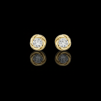 Swirl Border Round Cut Lab Grown Diamond Architectural Stud Earrings