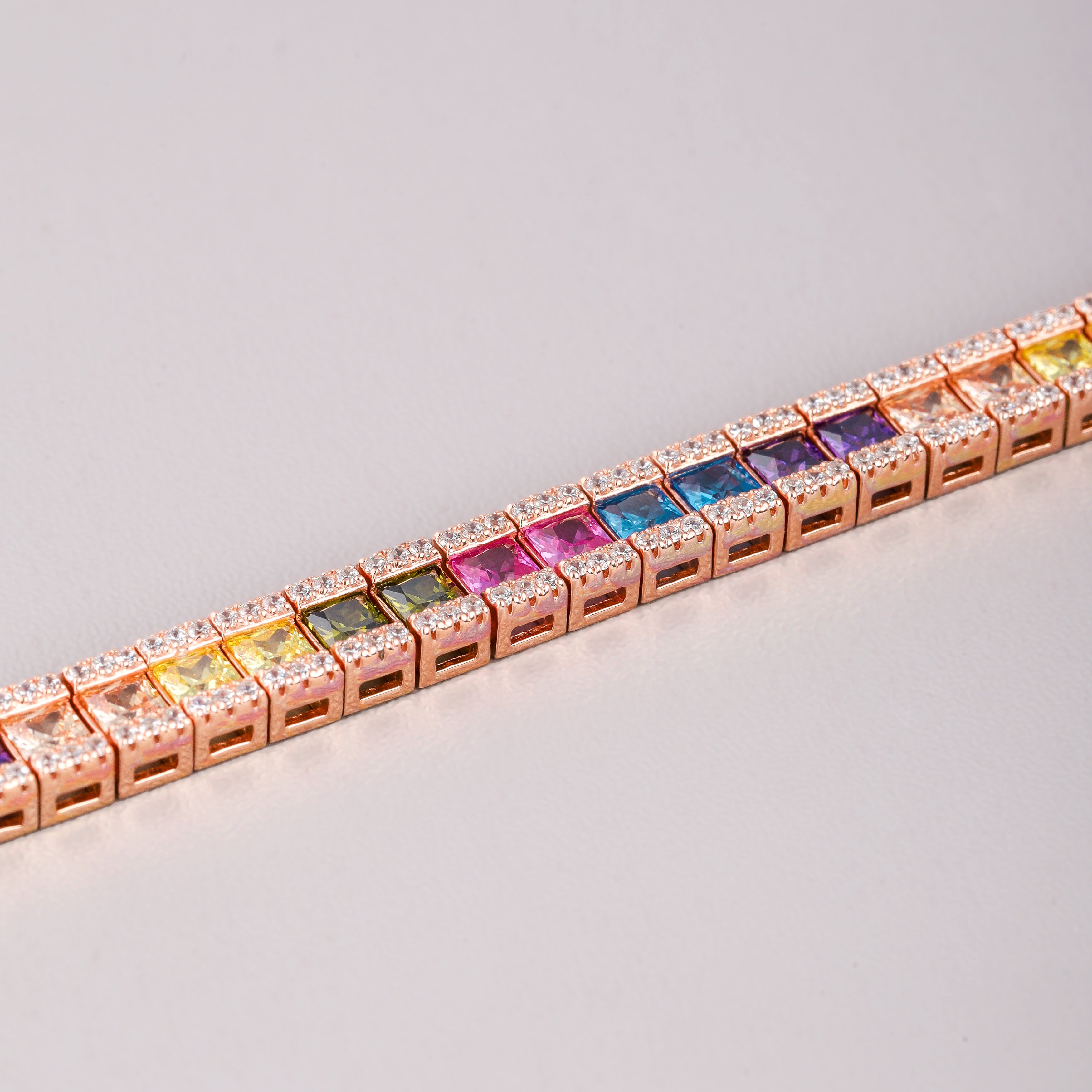 Natural 3.5mm multi sapphire princess cut pride rainbow bracelet Rose gold
