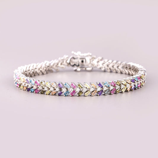 Rainbow Baguette Gemstone Chevron Link Tennis Bracelet - view 2