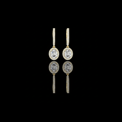 Oval Cut Lab Grown Diamond Halo Dangle Huggie Hoop Earrings Rose Gold