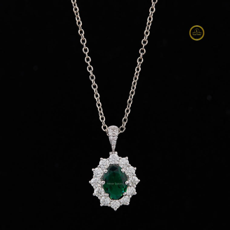 Iced Out Moissanite Tennis Chain with Green Cushion Halo Links - view 2