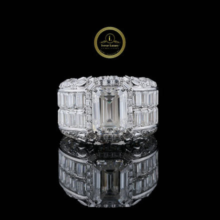 Luxury 4 CT Emerald Cut Lab Grown Diamond Statement Ring in White Gold