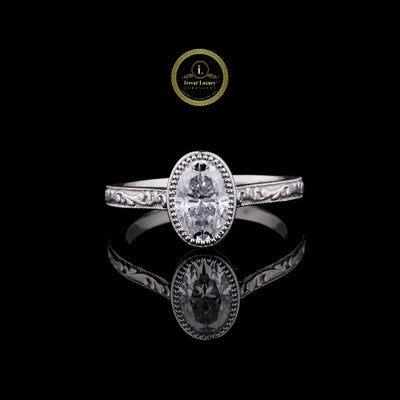 Vintage Oval Cut Moissanite Milgrain Engagement Ring
