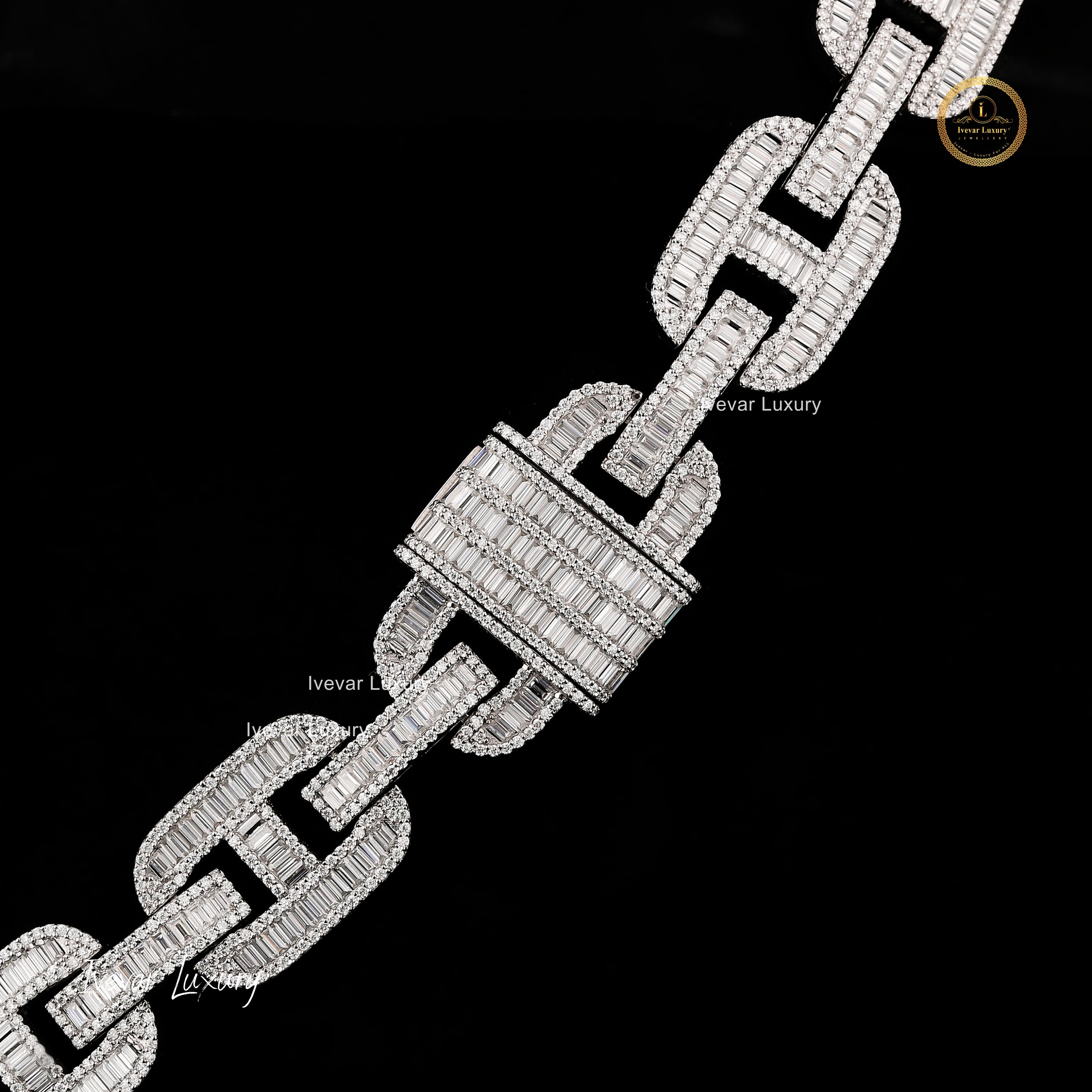 Ivevar 22In*10mm width Round Moissanite Prong Cuban link Chain  925 Sterling silver gold