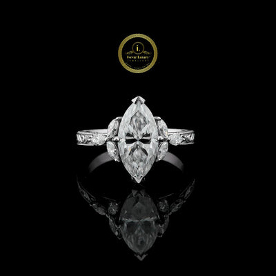 Vintage Marquise Moissanite Solitaire Ring With Sidestone