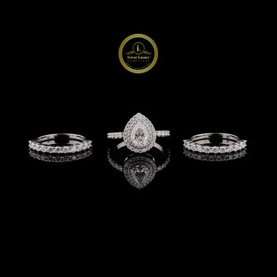 Pear Half Lab Diamond 3 Piece Bridal Ring With Half Eternity Band