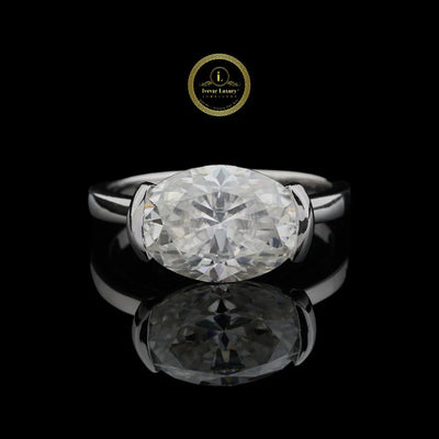 East West Oval Moissanite Semi Bezel Ring
