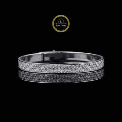 Triple Row Round Lab Grown Diamond Pave Hinged Bangle Bracelet