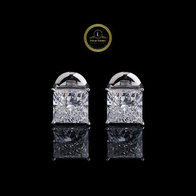 Princess Lab Diamond Classic Solitaire Stud Earrings with Four Prong Crown