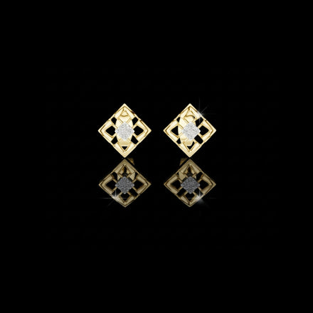 Architectural Geometric Moissanite Round Frame Stud Earrings with Floating Accents