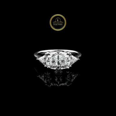 Cushion Cut Three Stone Lab Diamond Ring With Trillion Sides Stone