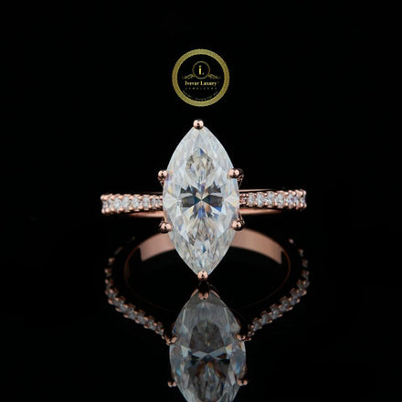 Marquise Cut Lab Diamond Pave Solitaire Ring