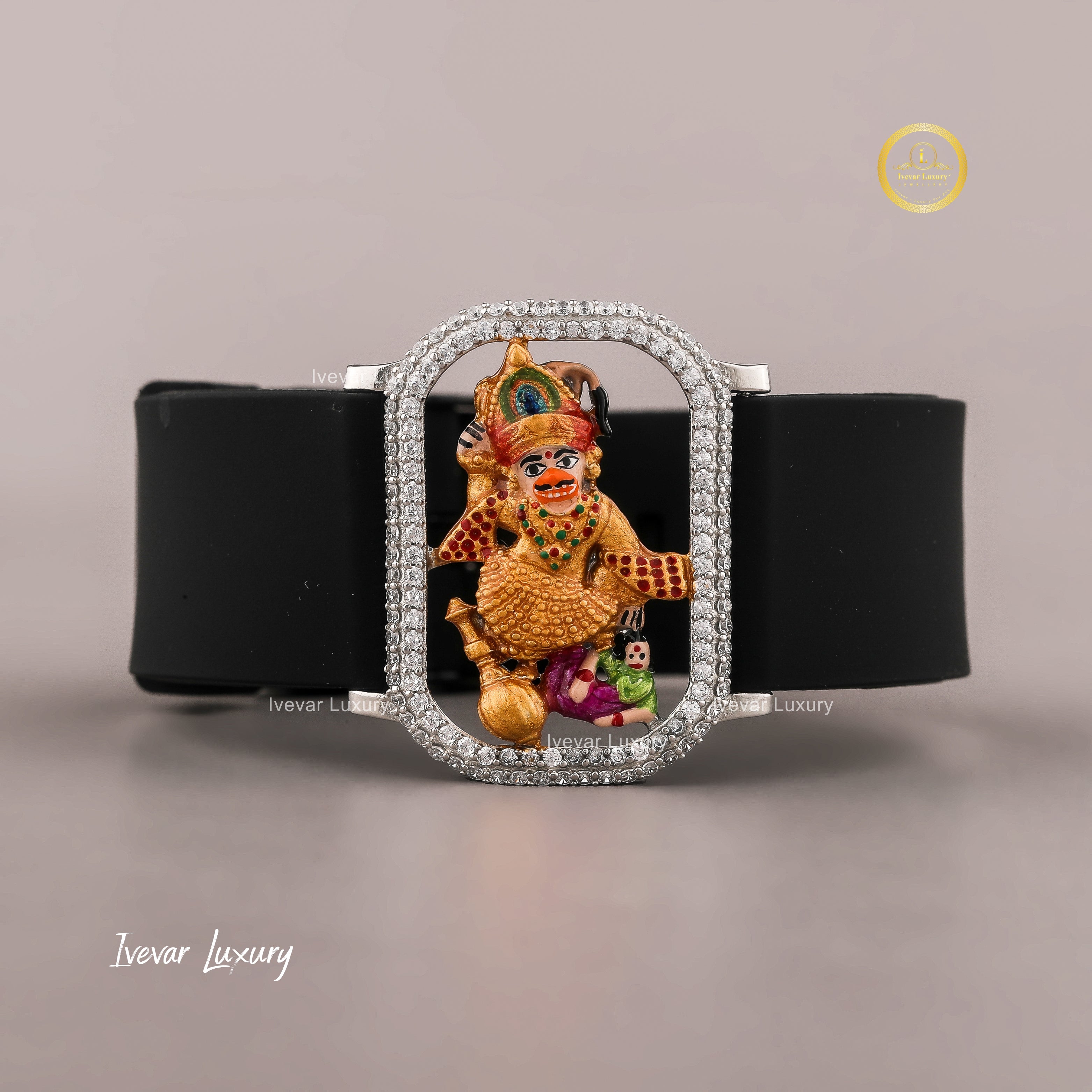 Ivevar Custom Hanuman God Wrist pendent In silver with Moissinite Diamonds