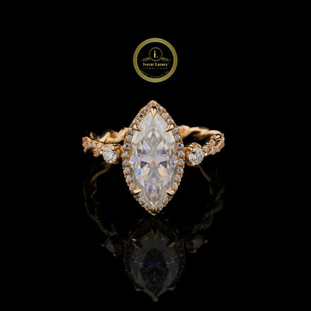 Marquise Cut Hidden Halo Moissanite Twist Ring