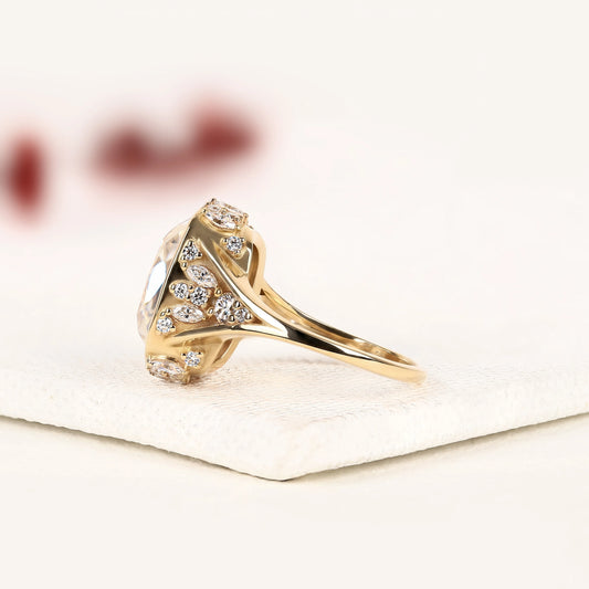 Cushion Cut Bezel Halo Ring with Marquise Side Stones - view 2