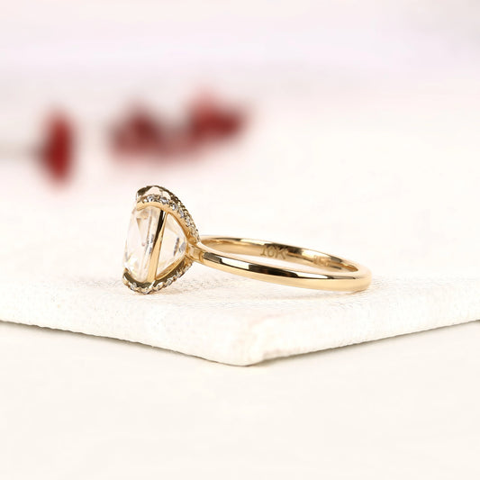 Cushion Cut Lab Diamond Solitaire Hidden Halo Ring - view 4