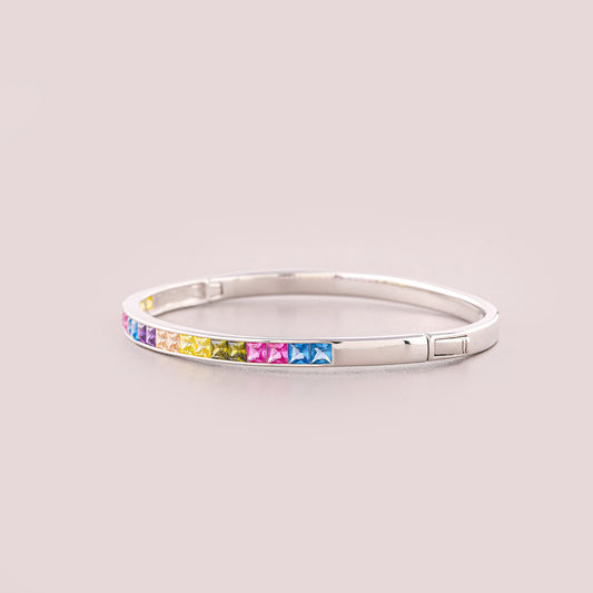 Rainbow Princess Cut Sapphire Tennis Bangle Bracelet - view 4
