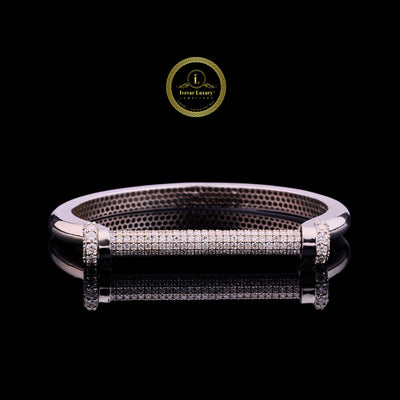 Iced Lab Grown Diamond Bar Cuff Bracelet – White Tone Luxury Design
