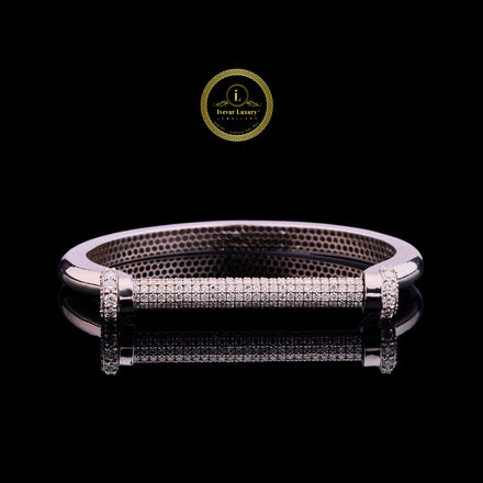 Iced Lab Grown Diamond Bar Cuff Bracelet – White Tone Luxury Design