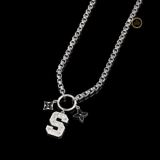 Custom Initial “S” Charm Necklace Silver Statement Chain - view 2