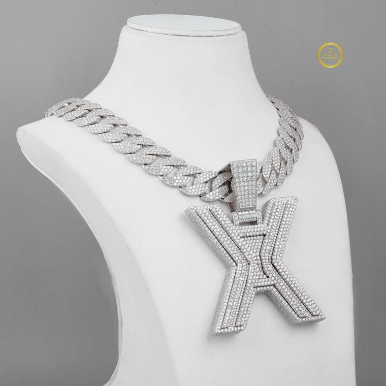 Full Pave Set Cuban Link Chain Necklace with Large Moissanite - view 2