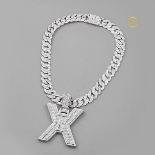 Full Pave Set Cuban Link Chain Necklace with Large Moissanite - view 3