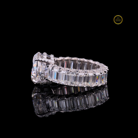Oval Cut Ring with Baguette Side Stones - view 4