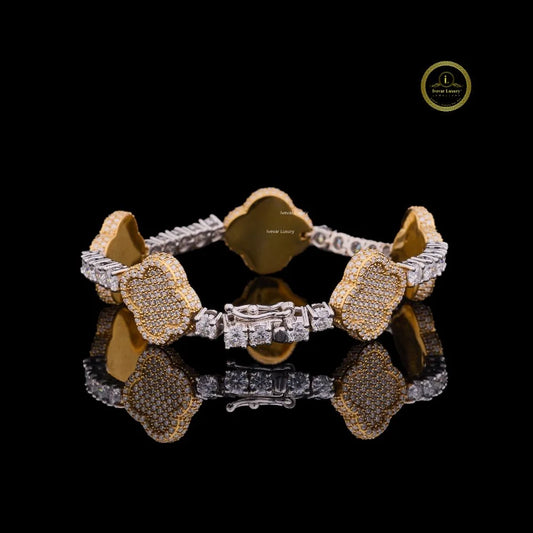 Round Cut Moissanite Clover Link Tennis Bracelet - view 2