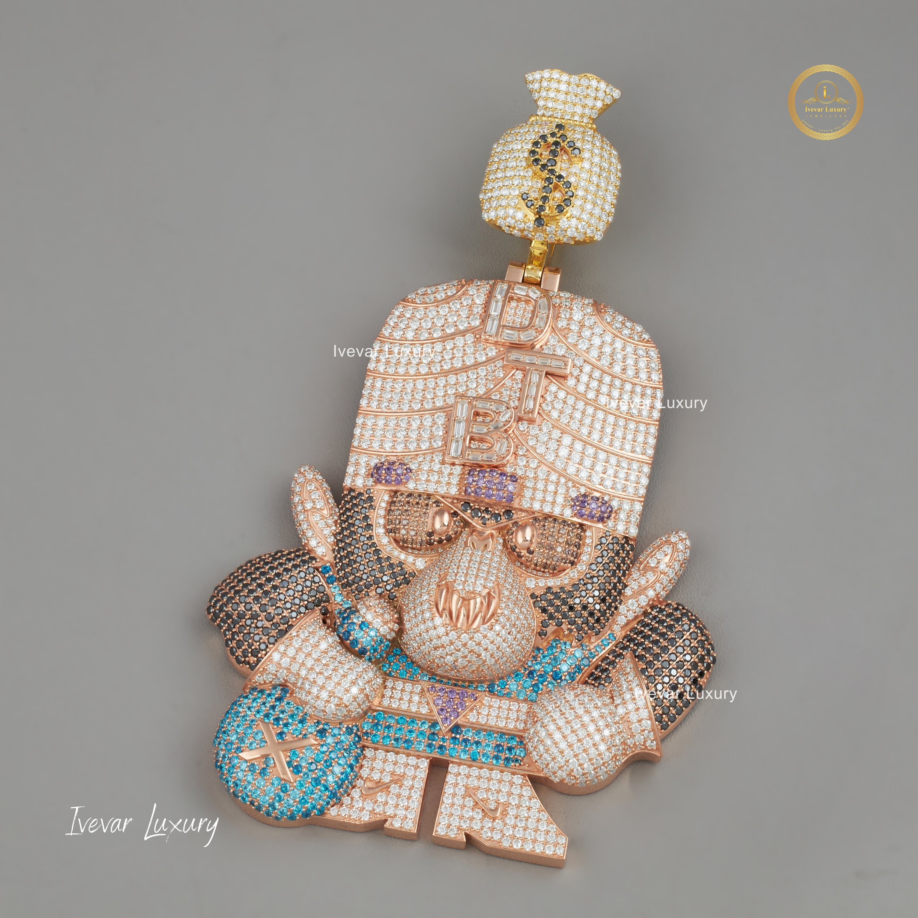 Ivevar Customized Monkey Pendant, Fully Iced Out,  Men's Custom VVS1 Moissanite Diamond, Hip Hop Jewelry