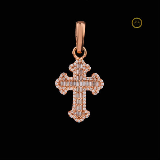 The Sovereign Cross Custom Baguette & Round Moissanite 3D Tiered Pendant - view 2