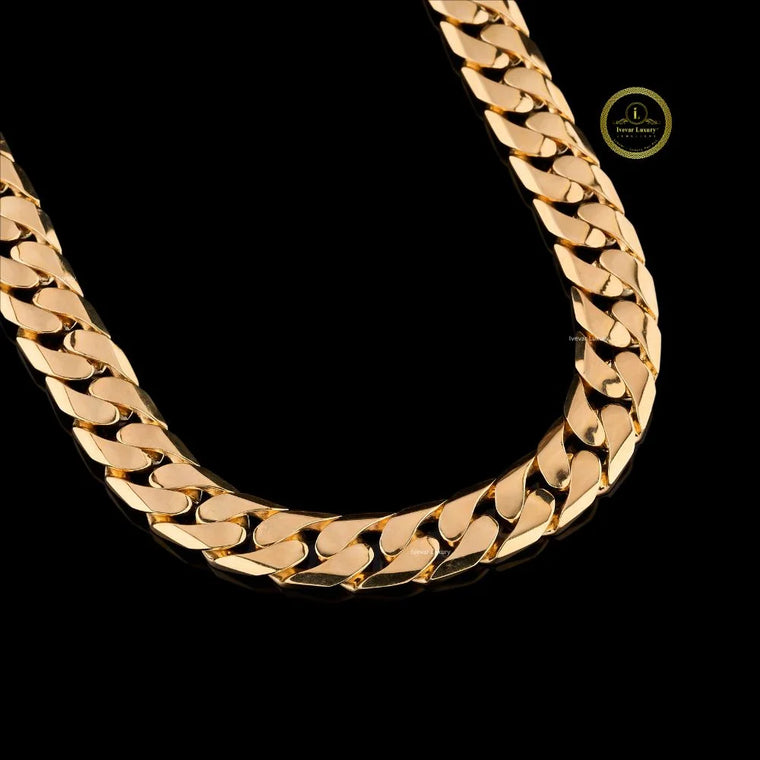 Plain Cuban Link Chain Necklace with Pave Set on Clasp - view 2