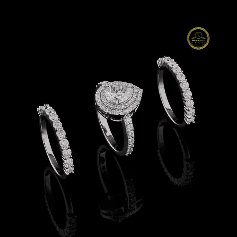 Pear Half Lab Diamond 3 Piece Bridal Ring With Half Eternity Band - view 2