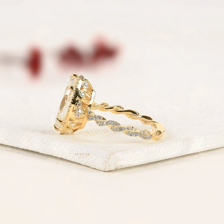Marquise Cut Halo Lab Diamond Ring with Twisted Pave Band - view 2
