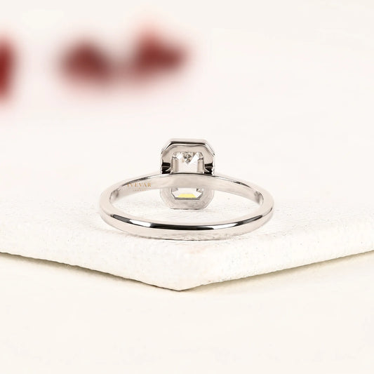Emerald Cut Moissanite Bezel Solitaire Engagement Ring - view 2