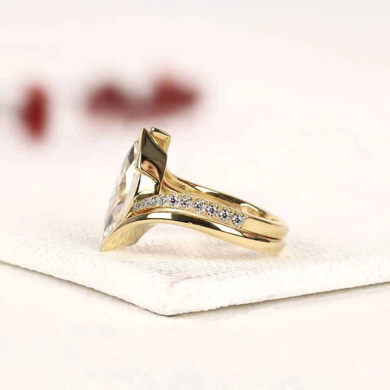 Marquise Cut Lab Bypass Bridal Set with Curved Pave Band - view 2