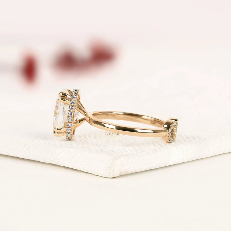Oval Lab Diamond Hidden Halo Personalized Letter "GA" Ring - view 2