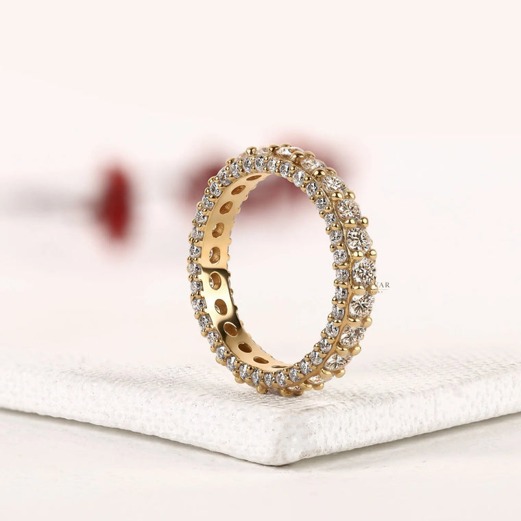 Round Cut Lab Diamond Pave Setting Full Eternity Wedding Band - view 2