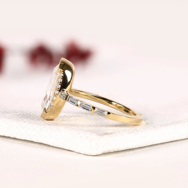 Oval Rose Cut Half Bezel Moissanite Engagement Ring - view 2