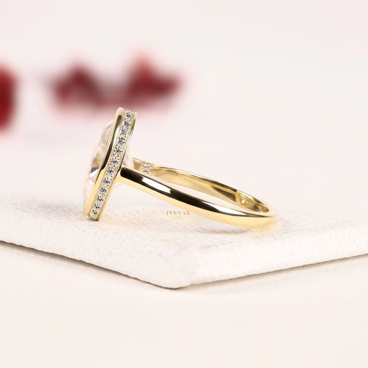 Bezel Set Hidden Halo Oval Lab Diamond Engagement Ring - view 2