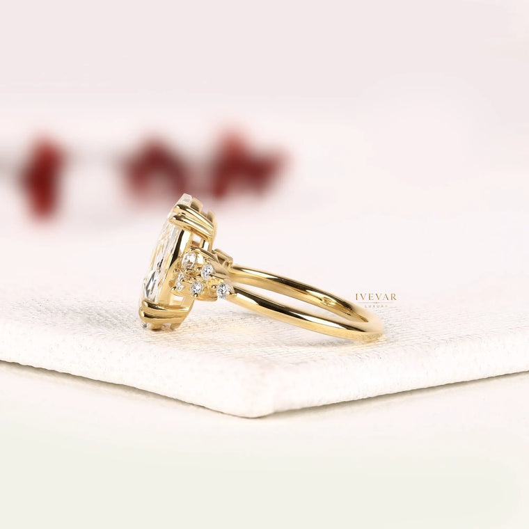 Oval Rose Cut Cluster Lab Diamond Engagement Ring - view 2