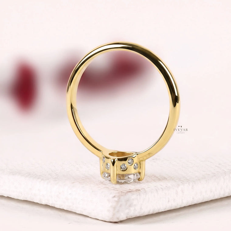 Rose Cut Moissanite Hidden Halo Engagement Ring - view 2