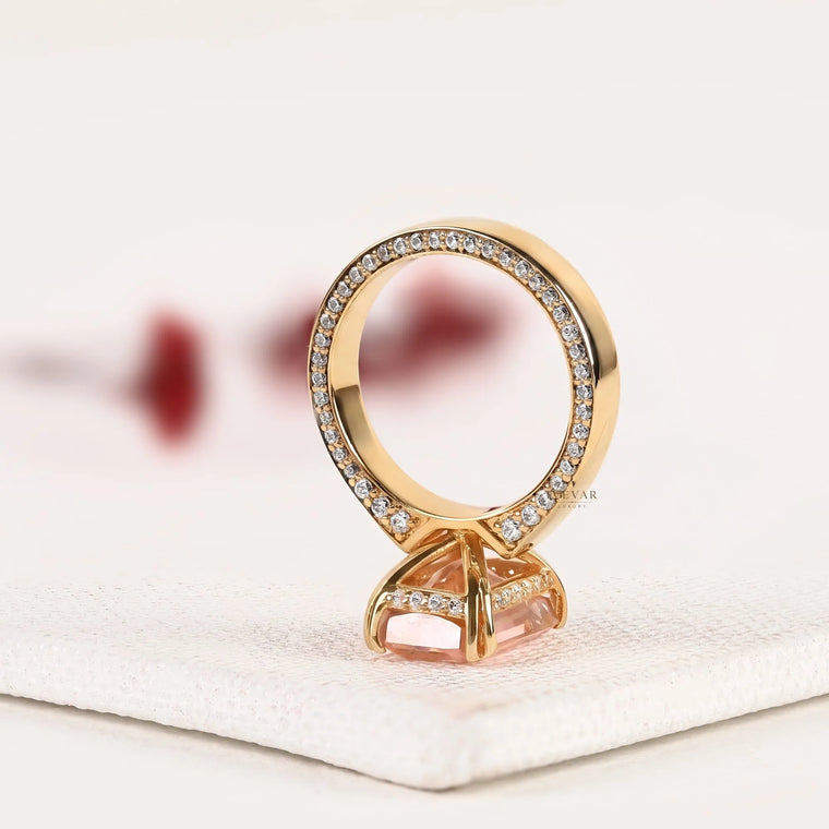 Hidden Set Peach Pink Radiant Lab Diamond Engagement Ring - view 2