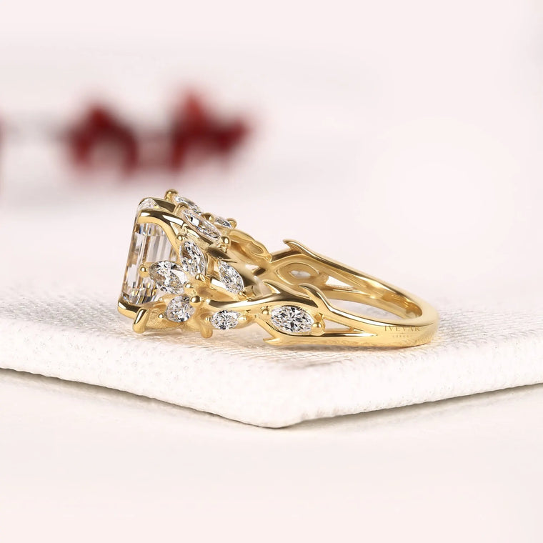 Emerald Cut Nature Inspired Moissanite Engagement Ring - view 2