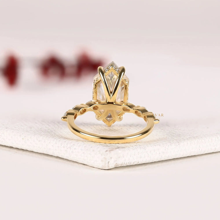 Dutch Marquise Hidden Halo with Pave Band Moissanite Ring - view 2