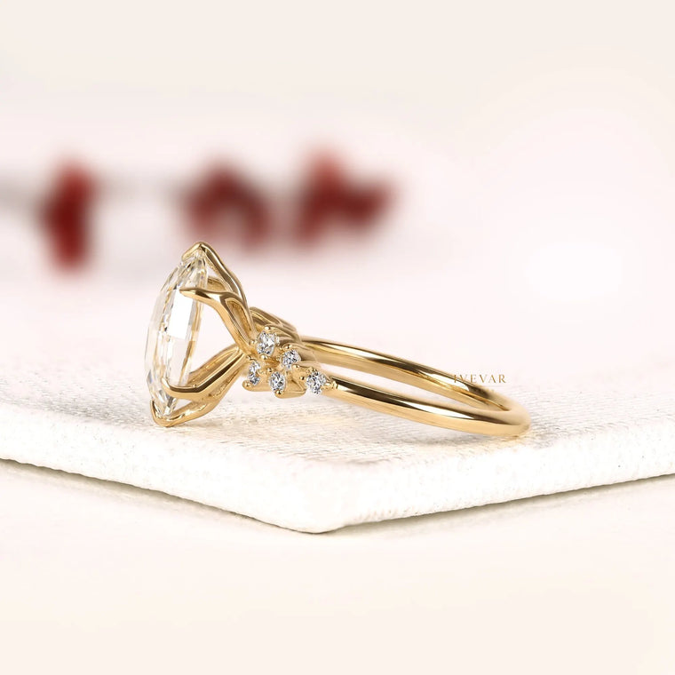 Marquise Cut Cluster Side Stone Moissanite Engagement Ring - view 2